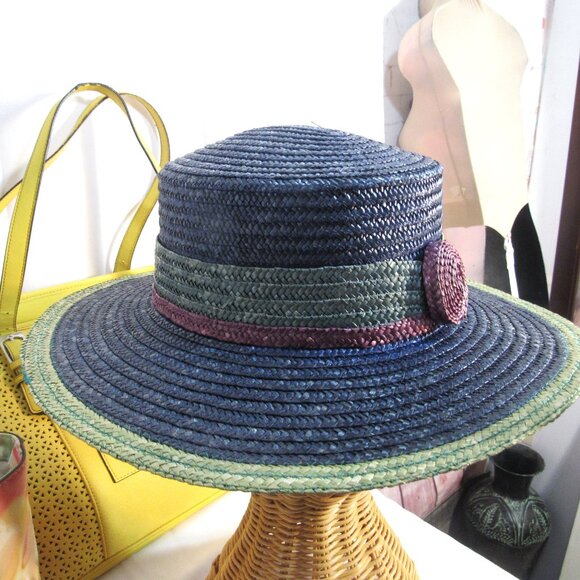 RARE VINTAGE LIZ CLAIBORNE STRAW HAT made in ITALY 7 1/2 main image 8